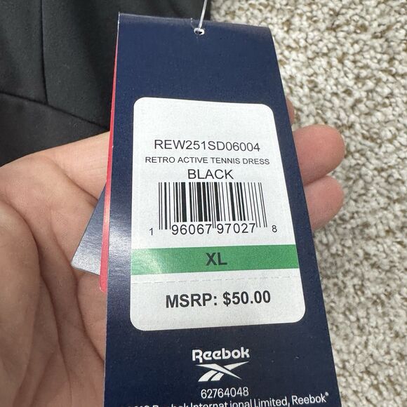 Reebok Retro Acvite Tennis Dress Black Women XL Attached Short Bra With Pads New - Picture 11 of 16